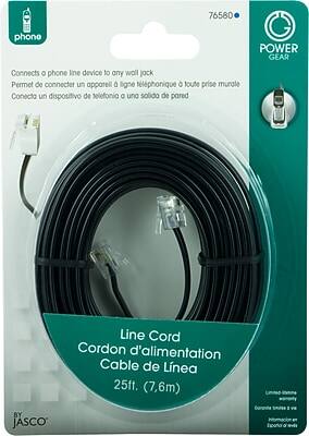 76580

POWER GEAR

Connects a phone line device to any wall jack  
Permet de connecter un appareil à ligne téléphonique à toute prise murale  
Conecta un dispositivo de telefonía a una salida de pared

Line Cord  
Cordon d'alimentation  
Cable de Línea  
25ft. (7.6m)

BY JASCO

Limited lifetime warranty  
Garantía de por vida  
Información en la parte trasera