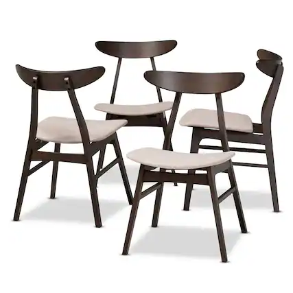 Front. Baxton Studio - Britte Mid Century Fabric Upholstered Dark Oak Finished 4-Piece Wood Dining Chair Set Set - Beige/Dark Brown.