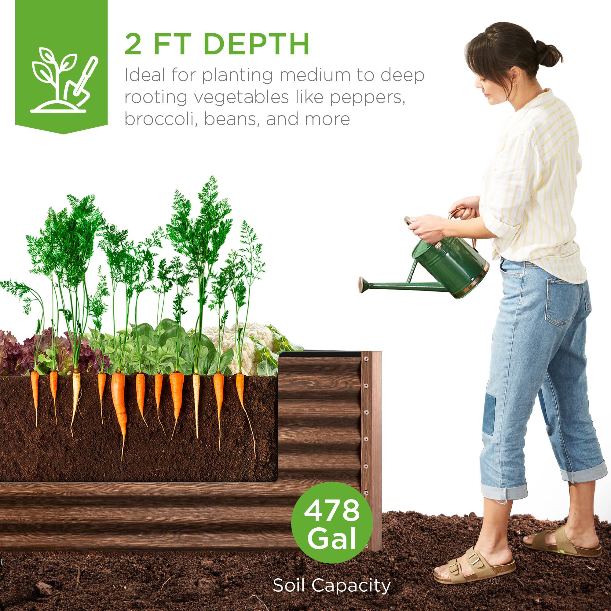 2 FT DEPTH  
Ideal for planting medium to deep rooting vegetables like peppers, broccoli, beans, and more  

478 Gal Soil Capacity