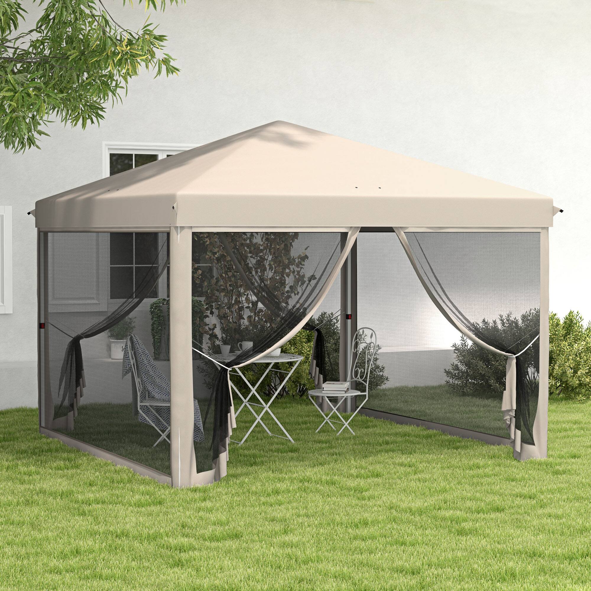 Alt View 1. Outsunny - x 10' Pop Up Canopy Tent with Mesh Sidewalls, Height Adjustable - Beige.