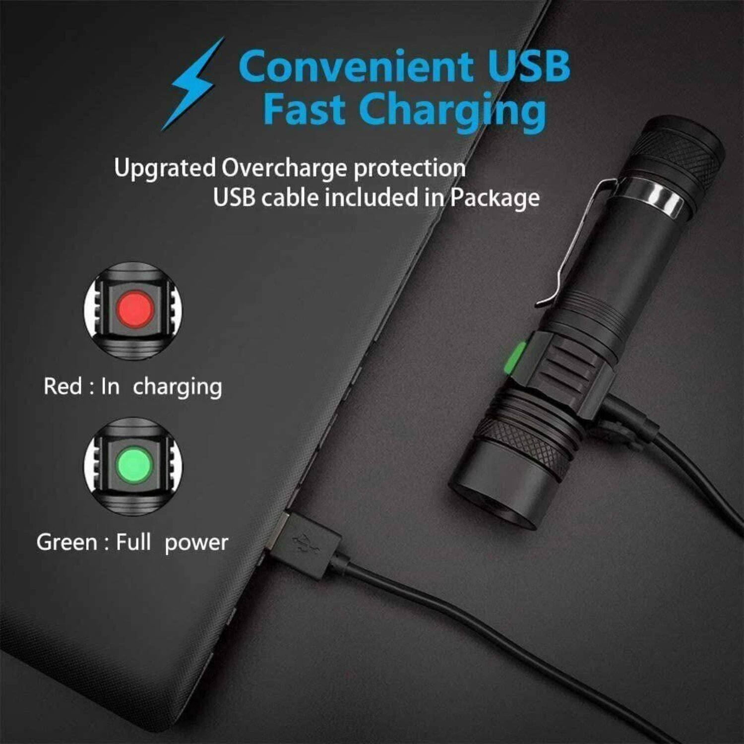 Convenient USB Fast Charging

Upgraded Overcharge protection
USB cable included in Package

Red: In charging
Green: Full power