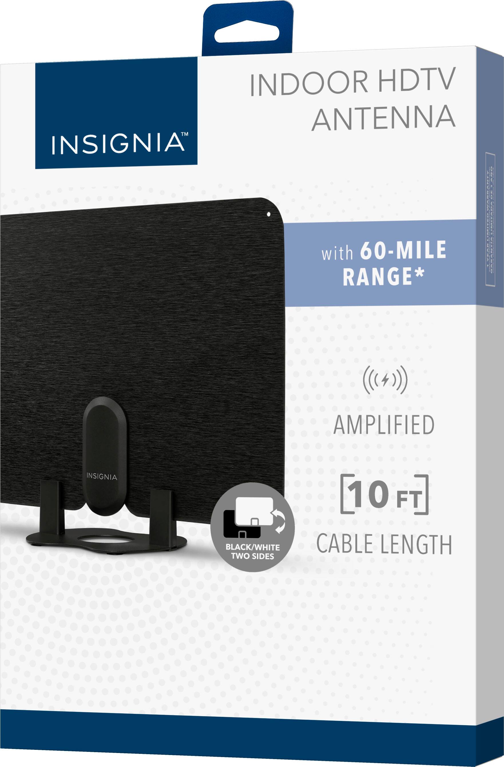 INDOOR HDTV ANTENNA TM INSIGNIA with 60-MILE RANGE* AMPLIFIED INSIGNIA BLACK/WHITE TWO SIDES 10 FT CABLE LENGTH