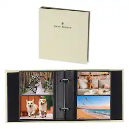 Unique Bargains - Small Photo Album 5.9x5.7 Inch Linen Picture Book, 25 Pages Holds 100 Photos Art Presentation Folder - Beige White