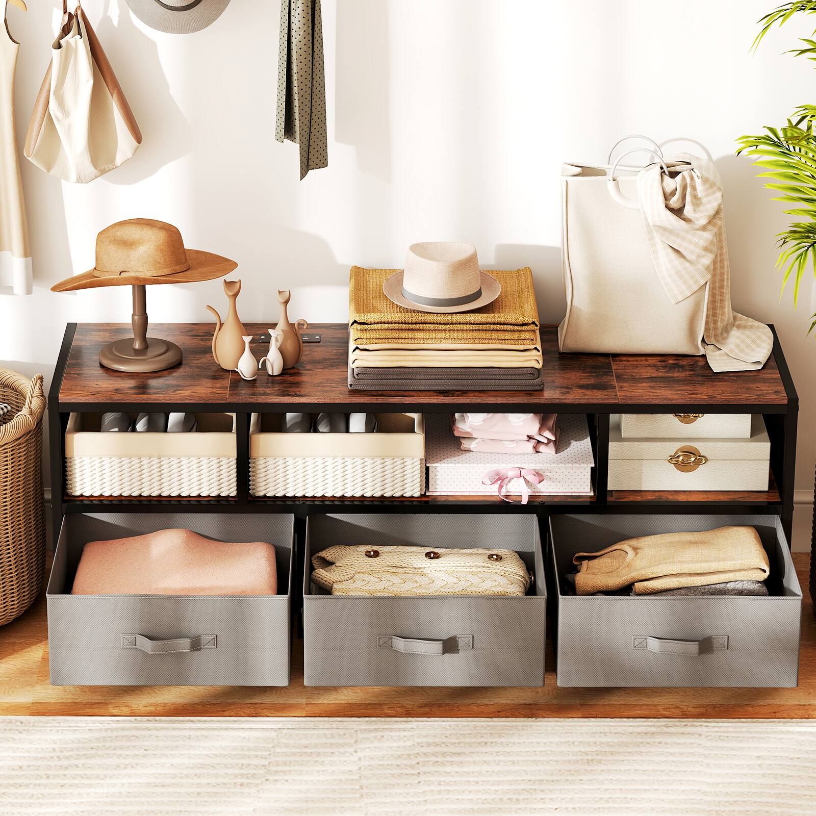 Alt View 3. Gymax - Gymax TV Stand for TVs up to 65'' w/ Power Outlets USB Charging Open Shelf Coffee - Rustic Brown, Gray, Black.