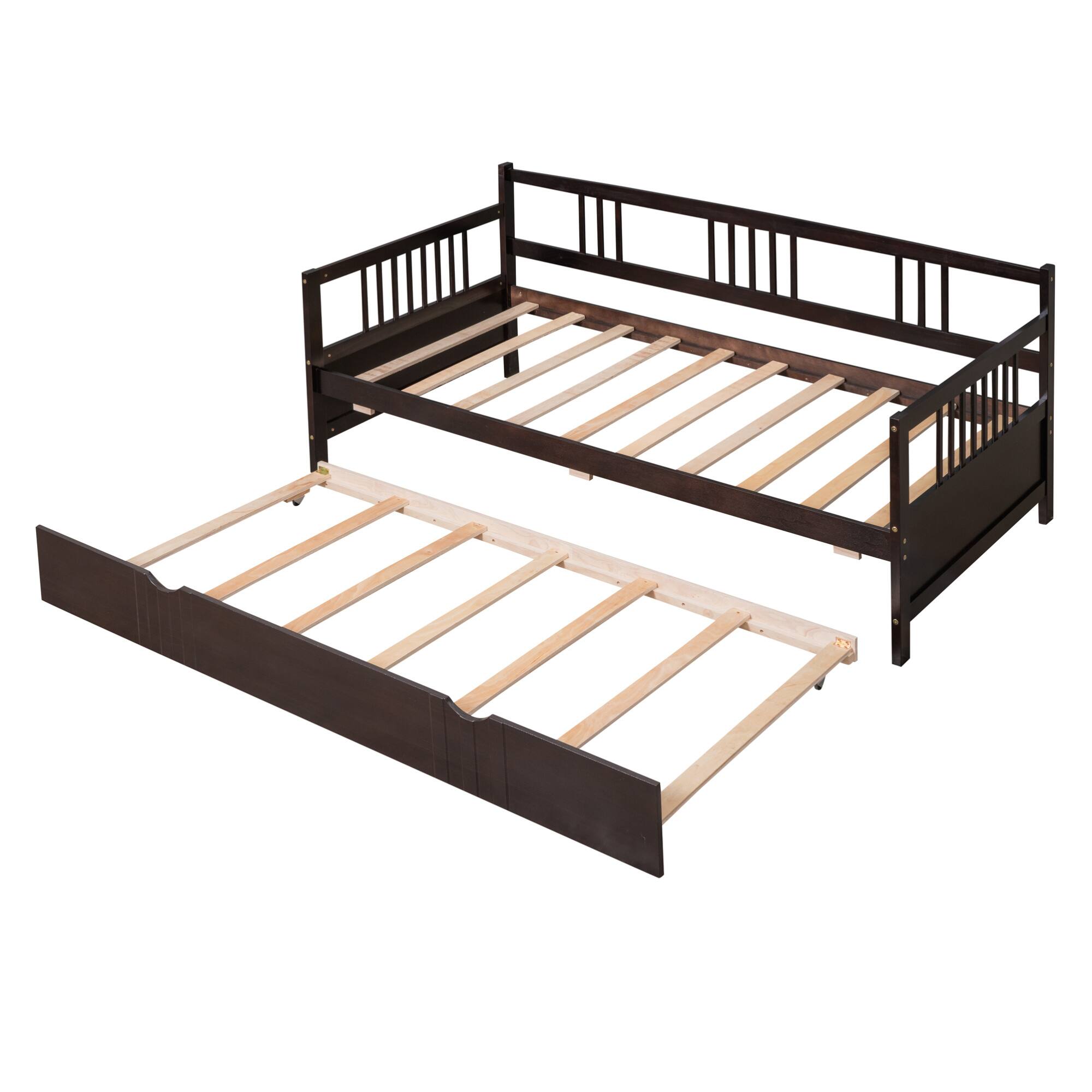 Alt View 4. GOODSILO - Twin Size Daybed with Trundle - Solid Wood Frame for Versatile Living Space Solutions - Espresso.