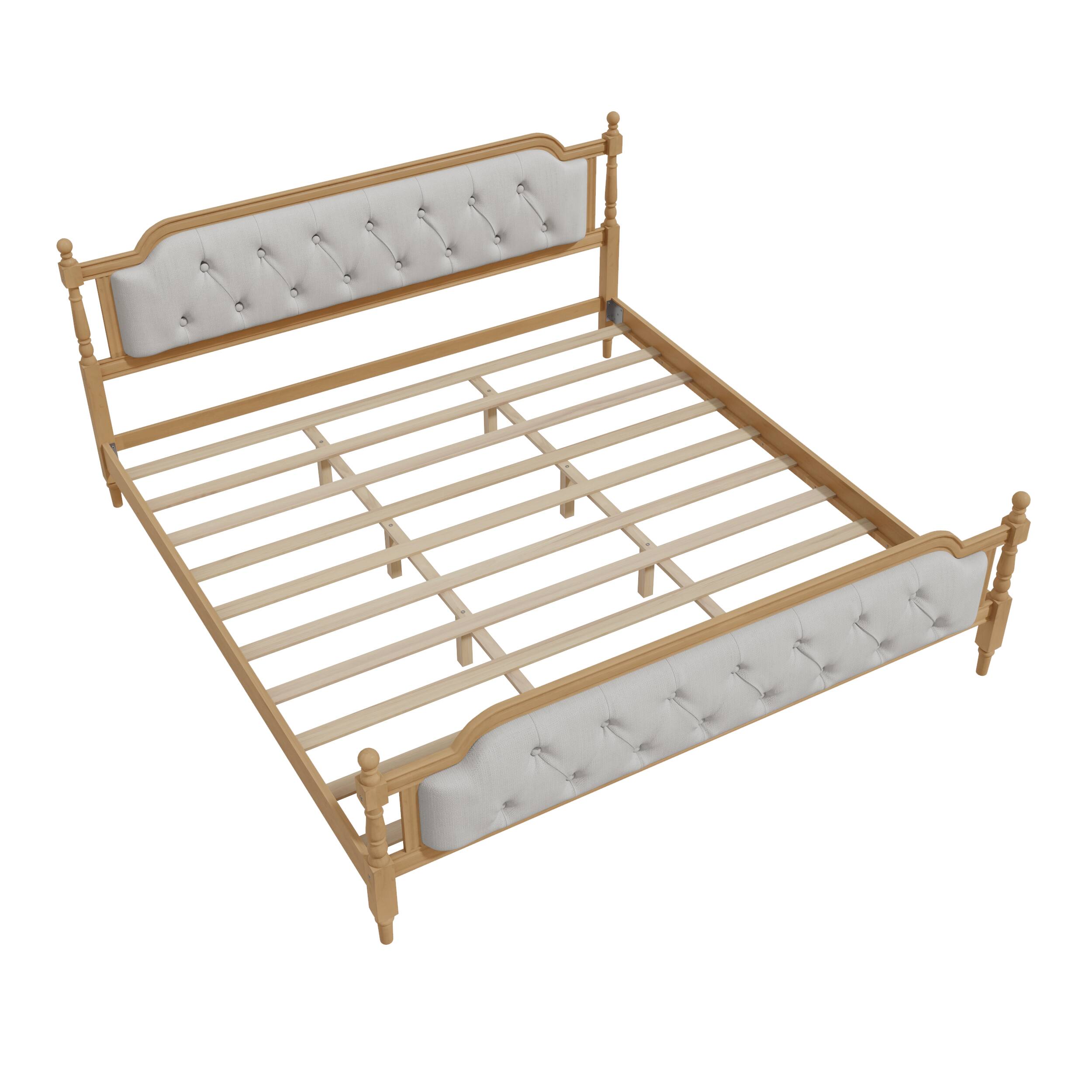 Back. Tiramisubest - Traditional Style Solid Wood Bed Frame with Upholstered Tufted Headboard,No Box Spring Needed,King Size, Walnut - Walnut.