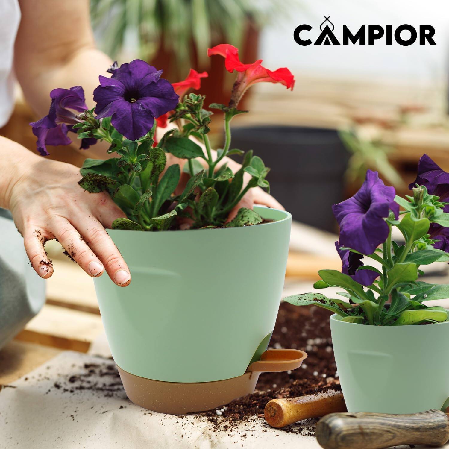 Alt View 1. Campior - Green Self-Watering Pots 20-Pack – Indoor/Outdoor Planters with Wick Rope, Drain Holes, Easy Fill Lip - Green.
