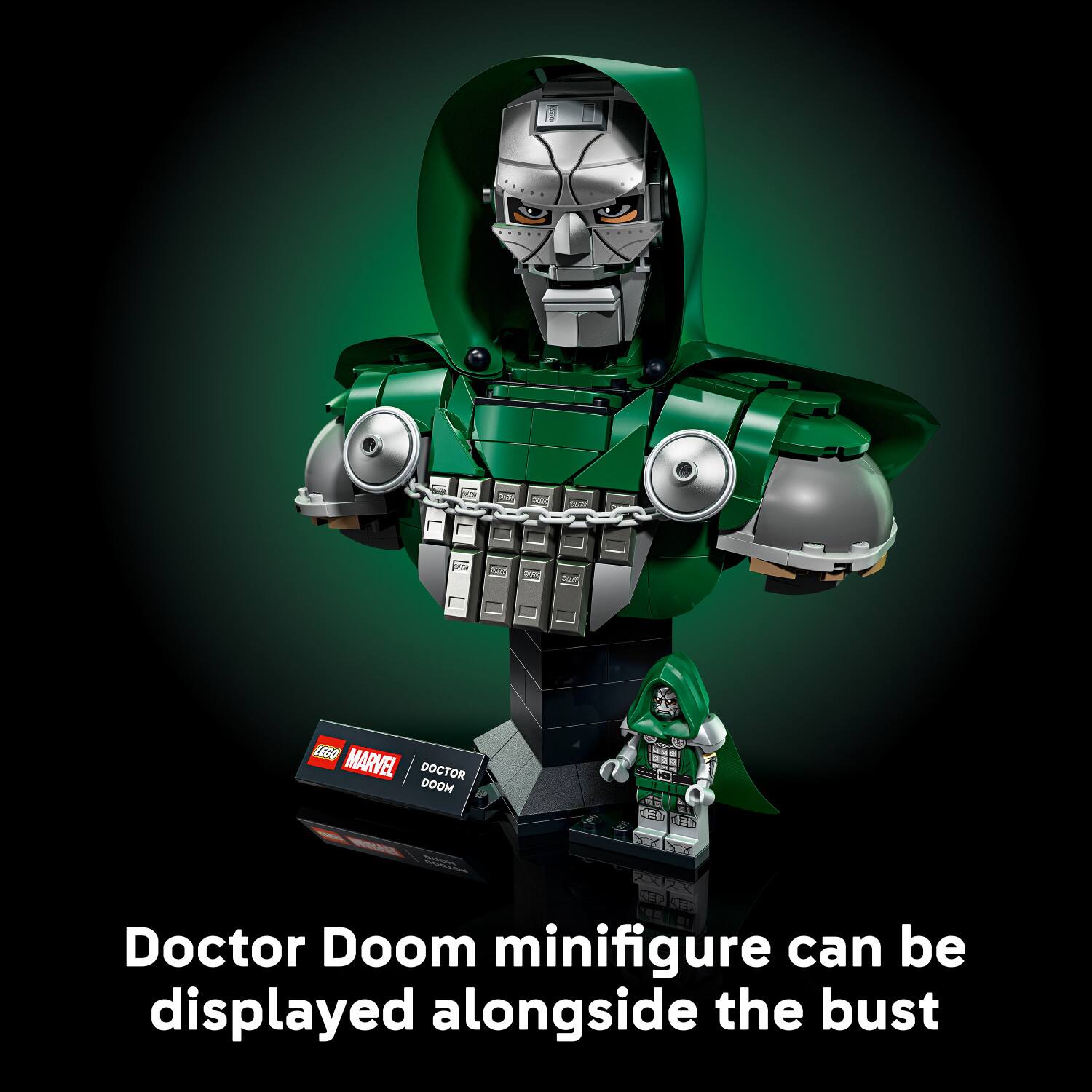 LEGO MARVEL DOCTOR DOOM

Doctor Doom minifigure can be displayed alongside the bust