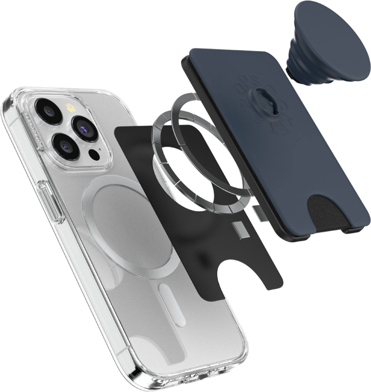 Back. PopSockets - MagSafe PopWallet+ Cell Phone Wallet & Grip, with Adapter Ring - Navy Blue.