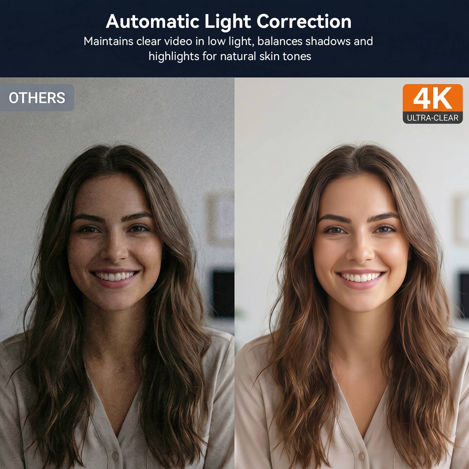 Automatic Light Correction  
Maintains clear video in low light, balances shadows and highlights for natural skin tones

OTHERS

4K ULTRA-CLEAR