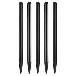 Unique Bargains - 5pcs 2 in 1 Phone Touch Screen Pen Resistive Stylus Pen Aluminum Alloy with Resistance Capacitive Tips Universal - Black