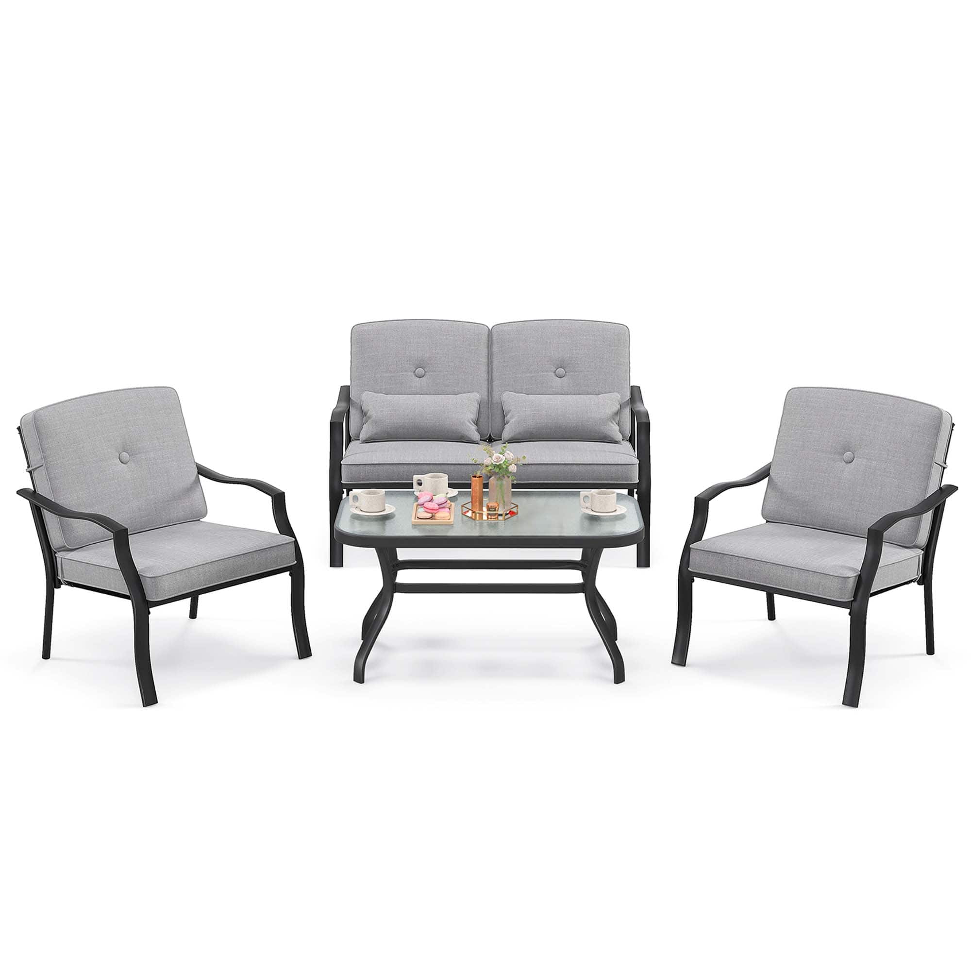 Costway - 4 PCS Patio Furniture Set Outdoor Conversation Sofa Tempered Glass Table - Gray price history on PriceWatchPro