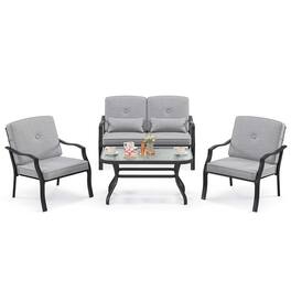 Costway - 4 PCS Patio Furniture Set Outdoor Conversation Sofa Tempered Glass Table - Gray