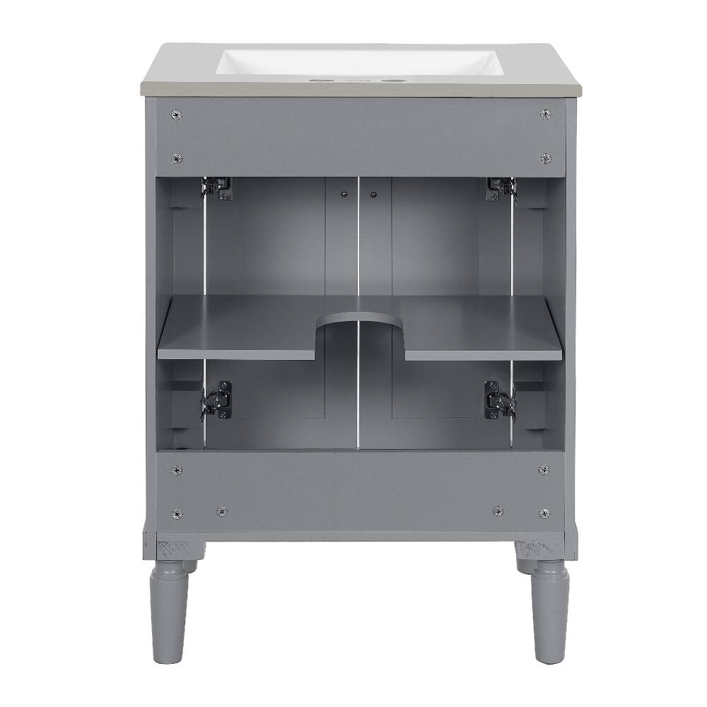 Alt View 7. Loheer - Loheer 24 inch bathroom vanity with sink Grey Modern Single Sink Bathroom Vanity with Ceramic Basin - Grey.