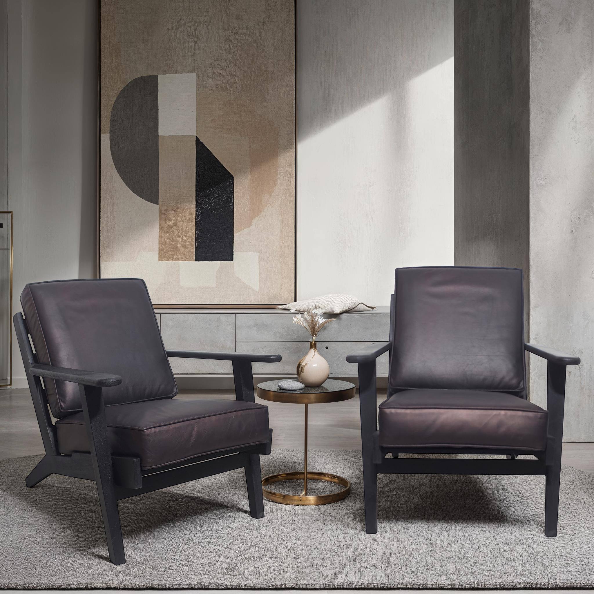 Alt View 10. Manhattan Lane - Amber Accent Chair, Handcrafted Slatted Mango Wood, Black Buffalo Leather Cushions, Angled Legs - Black.