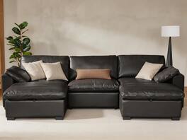 Dyonery - 120-inch modular sectional sofa, 3 Seat U Shaped with storage bench, down-filled, solid wood frame,Black - Black