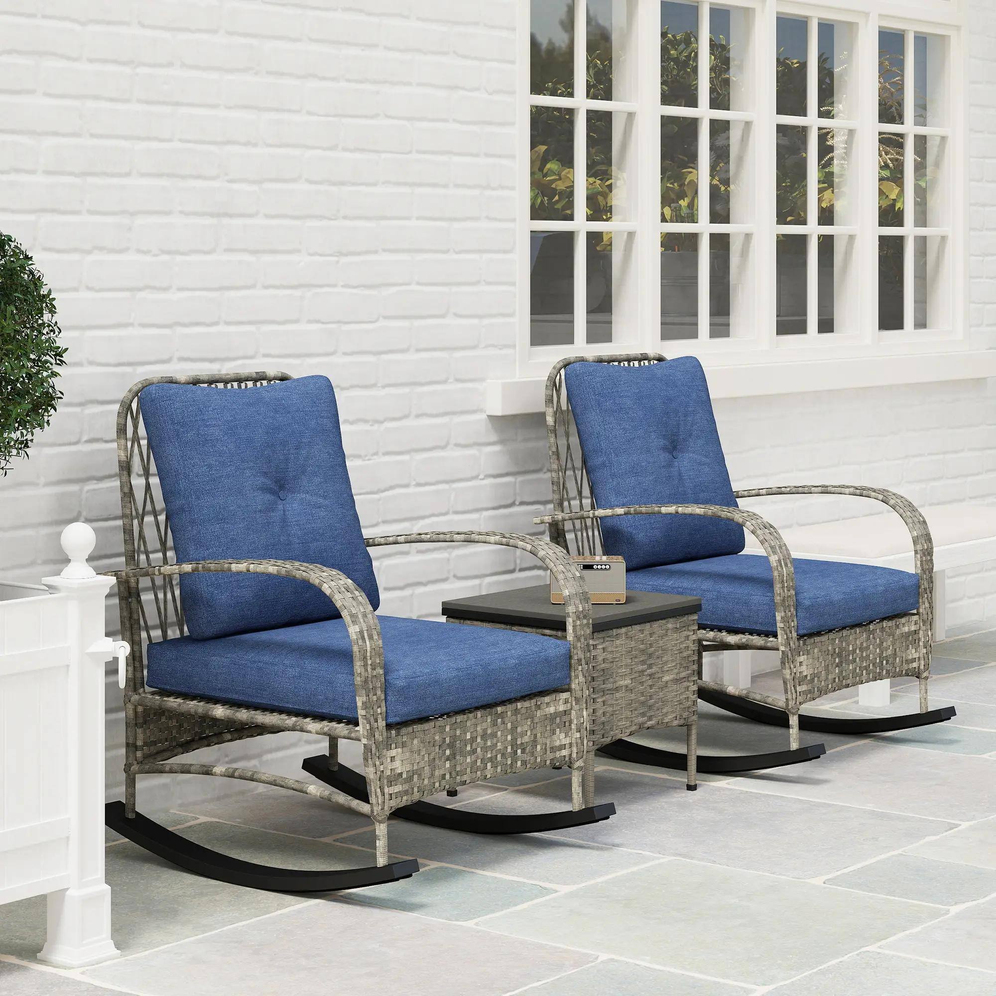 Back. Resenkos - Resenkos 3 Pieces Wicker Patio Furniture Set, A Square Garden Table And Two Rocking Chairs, Gray - Gray.