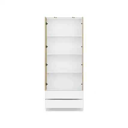 Front. FUFU & GAGA - FUFU&GAGA Glass - Door Display Cabinet: Press - Open Design Curio Cabinet 3 - Color Lighting for Multi - Scene Use - White.
