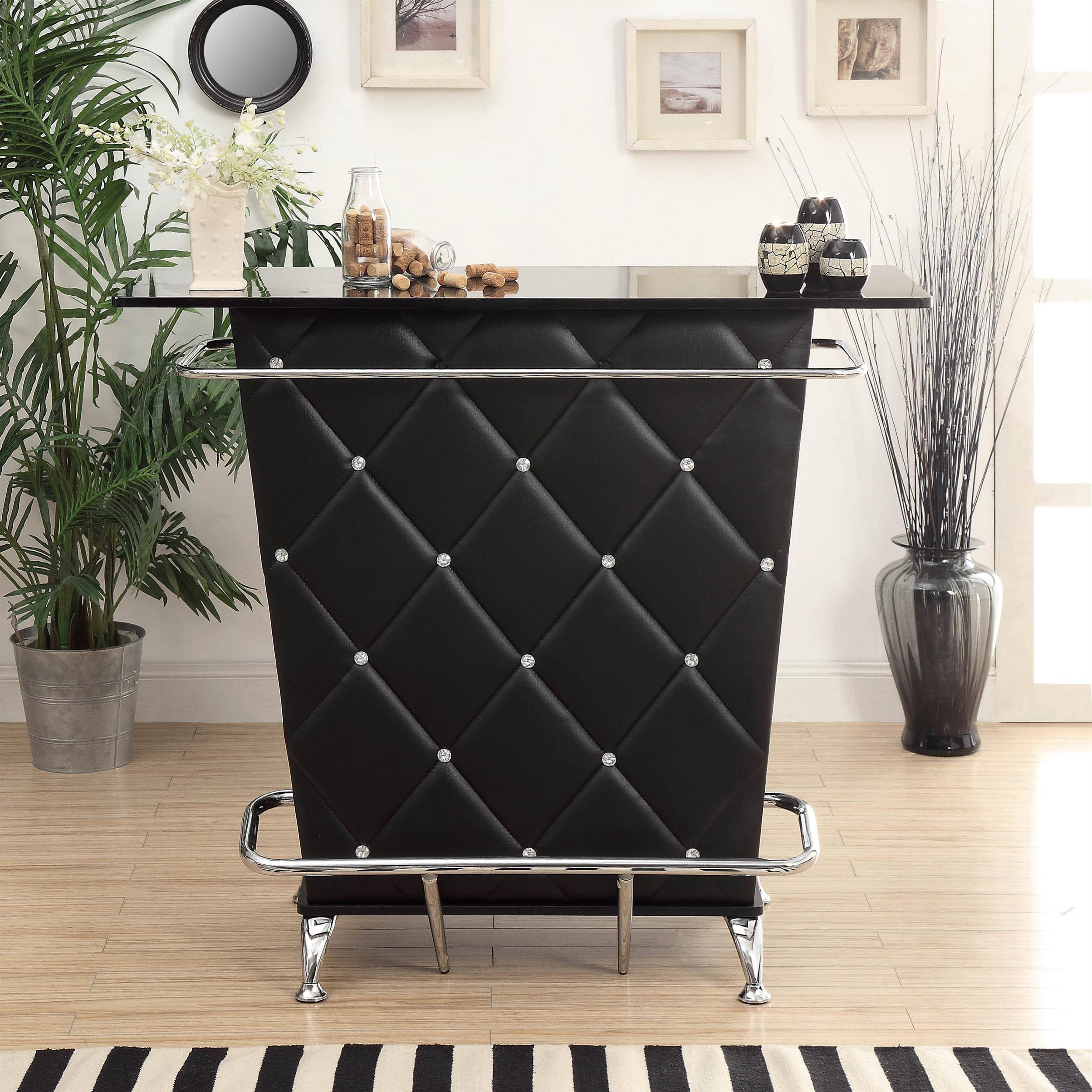 Alt View 1. Furniture of America - Perii Contemporary Faux Leather Tufted Bar Table - Black.