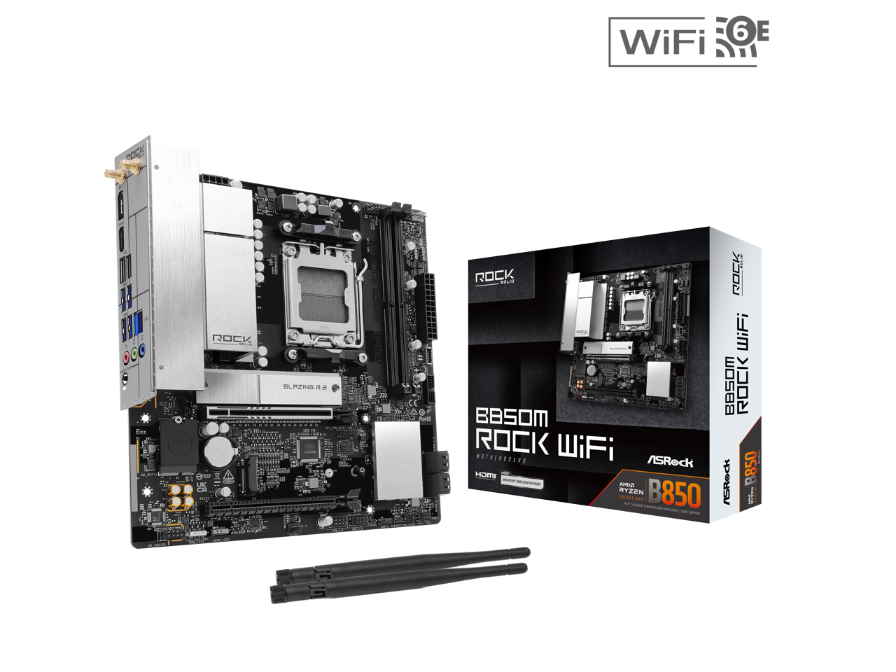 ASRock - B850M Rock WiFi AM5 AMD B850 Micro ATX Motherboard