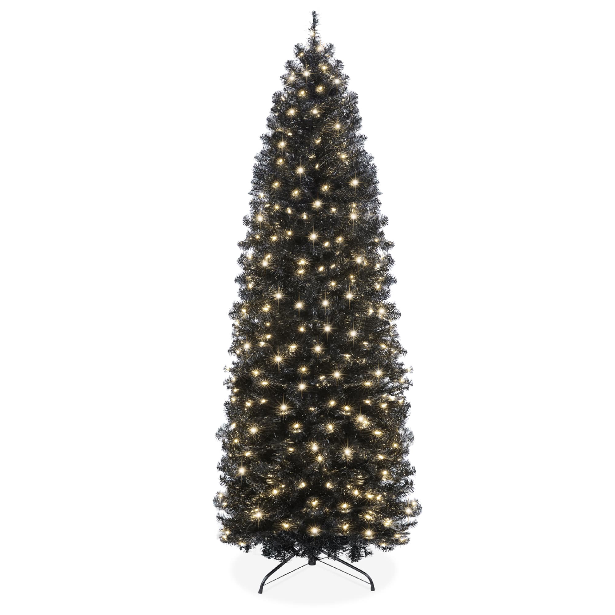 Front. Best Choice Products - Best Choice Products 4.5ft Pre-Lit Black Artificial Christmas Tree, Holiday Pencil Tree w/ 100 Incandescent Lights, Base - Black.