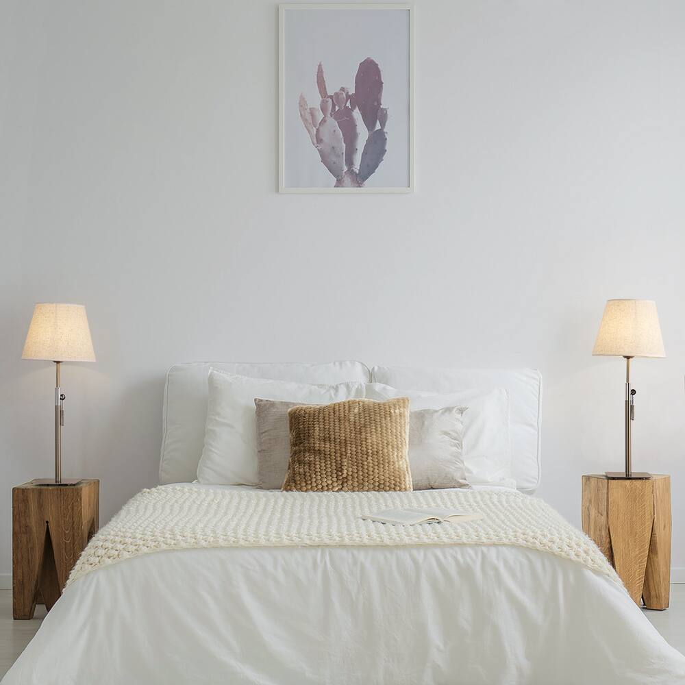 Alt View 1. Oumilen - 2-Pack Adjustable Height Table Lamp with Beige Fabric Shade, Square Metal Base, UL Plug.