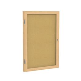 Ghent - 1 Door Enclosed Natural Cork Bulletin Board with Oak Wood Frame, 3'H x 2'W