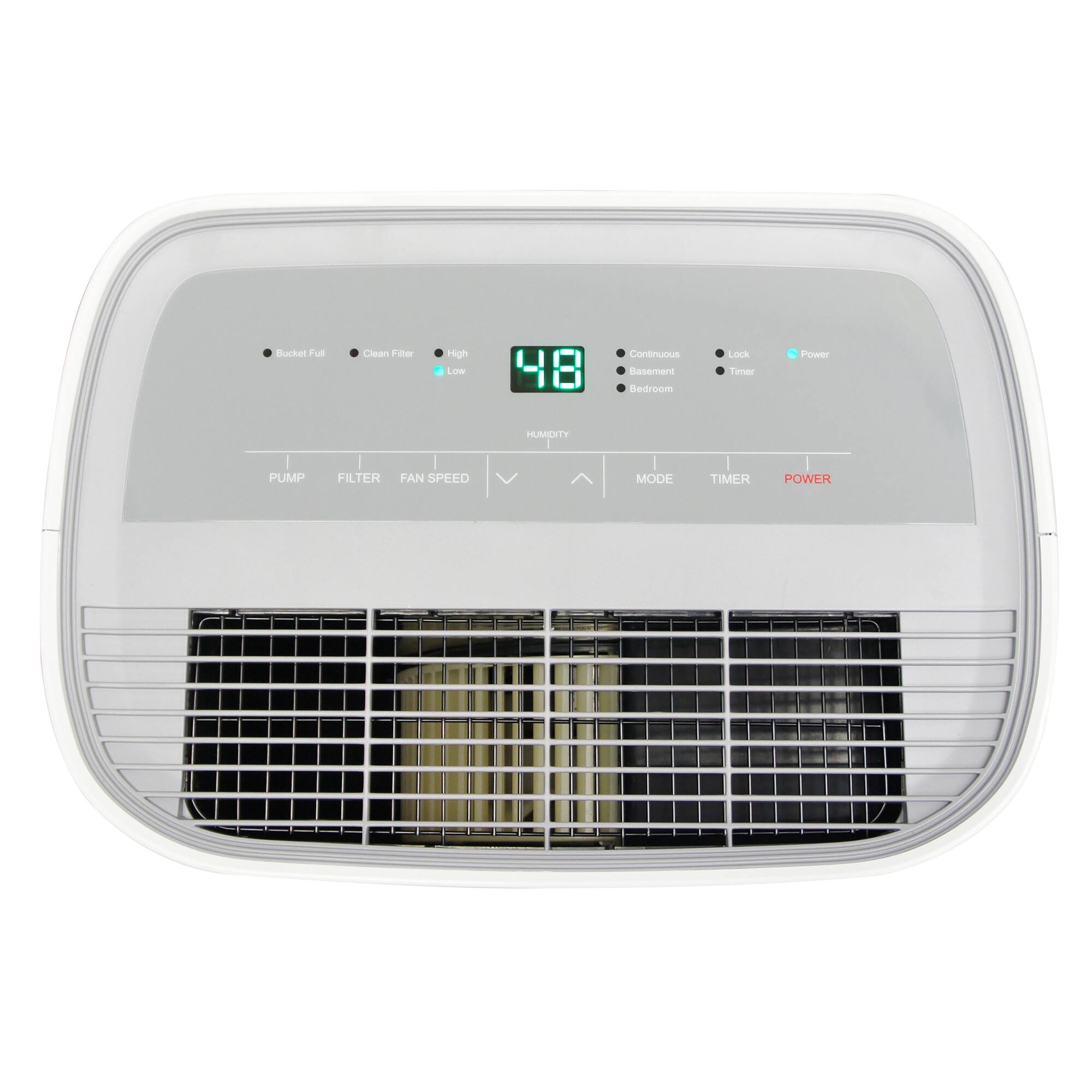 Bucket Full  
Clean Filter  
High  
Low  
48  
Humidity  
Pump  
Filter  
Fan Speed  
Mode  
Timer  
Power  
Continuous  
Lock  
Basement  
Timer  
Bedroom