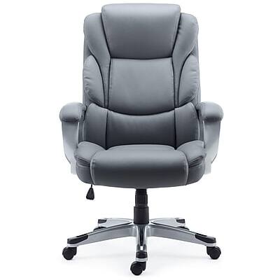 Front. Staples - Staples Mcallum Ergonomic Bonded Leather Swivel Manager Chair, Gray (51474) - Gray.
