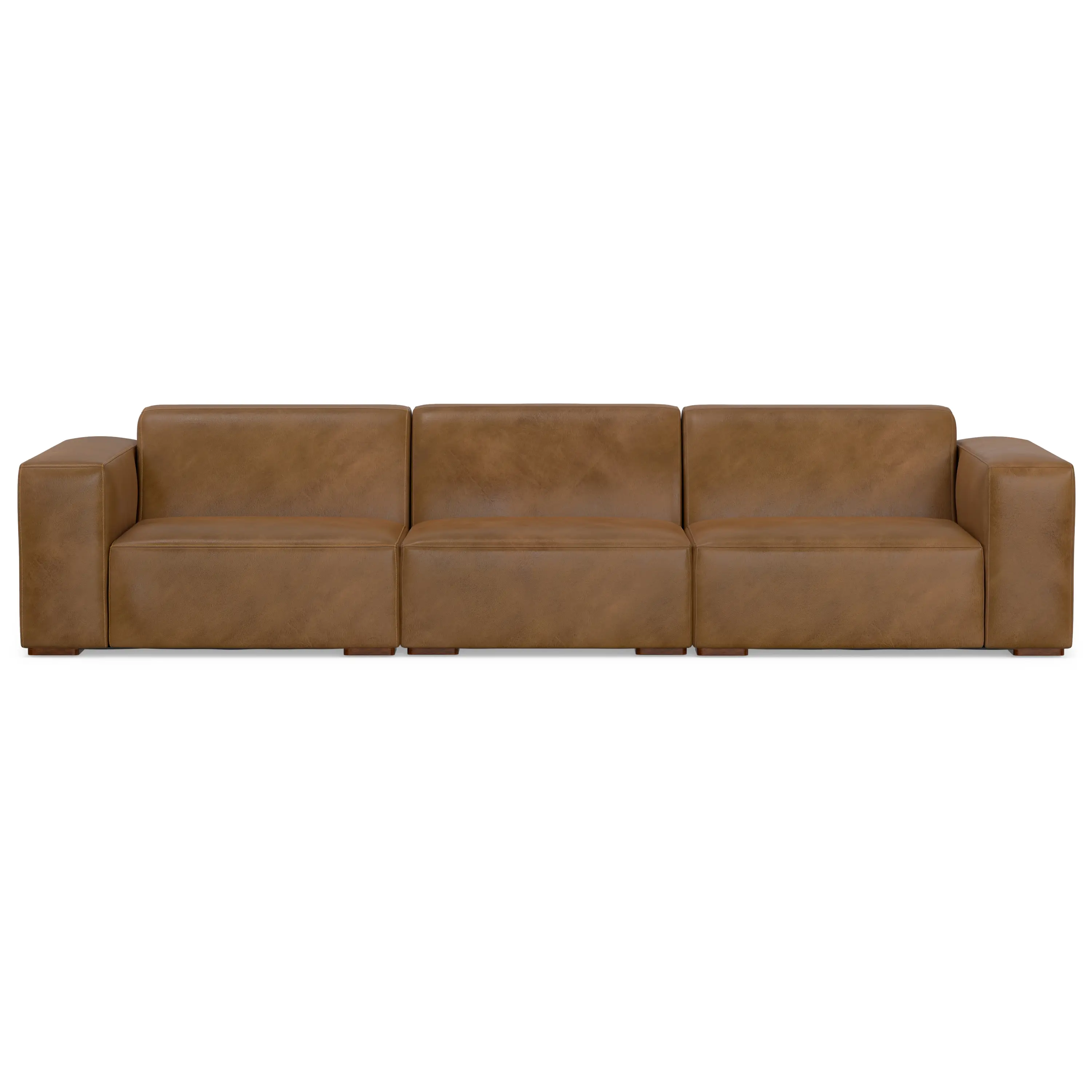 Front. Simpli Home - Rex 3-Seater Modular Sofa in Genuine Leather - Caramel Brown.
