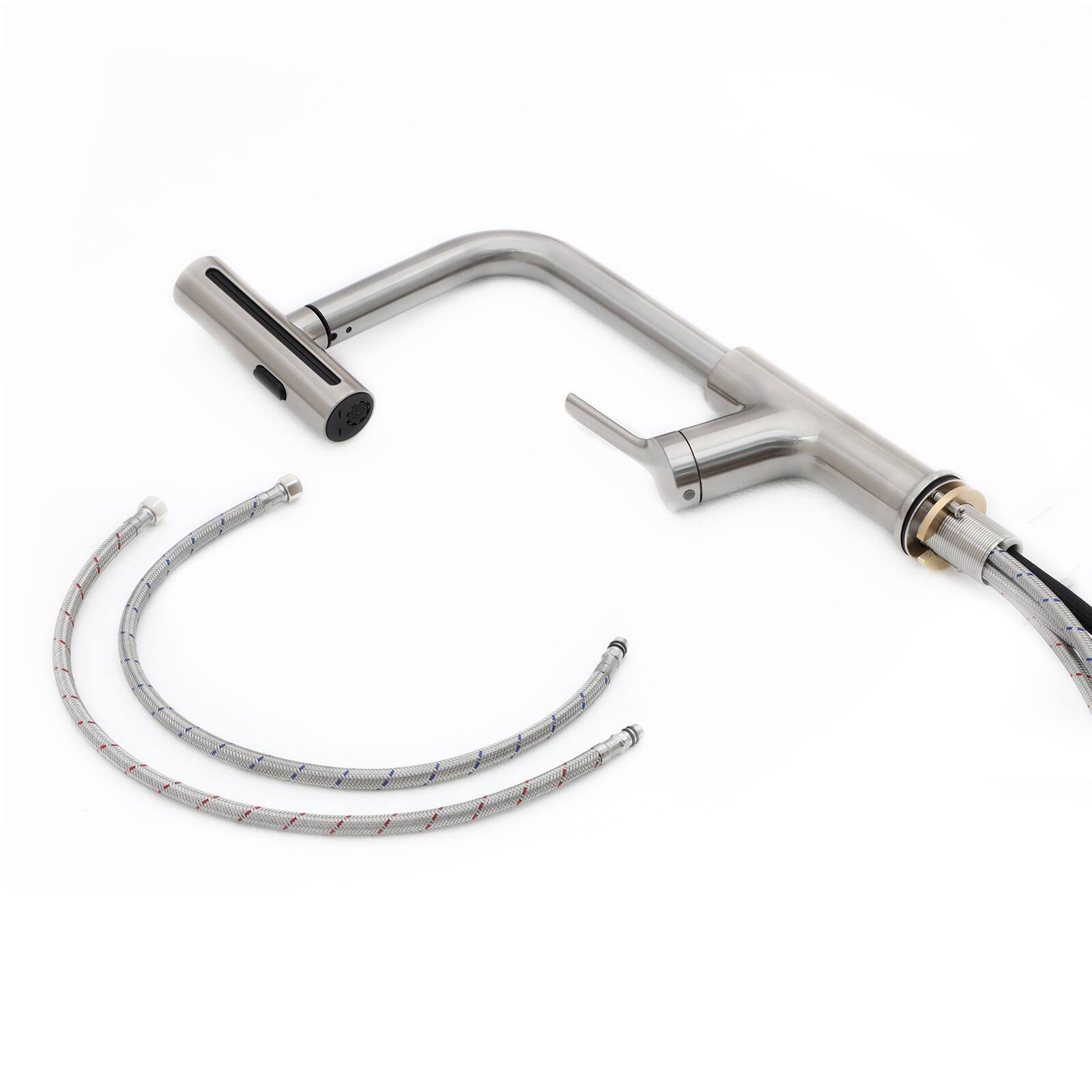 Alt View 4. Lordear - Brushed Nickel 360° Pull-Down Kitchen Faucet with 4 Spray Modes - Brushed Nickel.