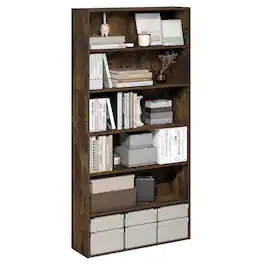 Furinno - PASIR Book Shelf, 6-Tier Bookshelf with Open Storage Shelf, Standing Bookcase, for Home Office, Bedroom, Living Room - Amber Pine