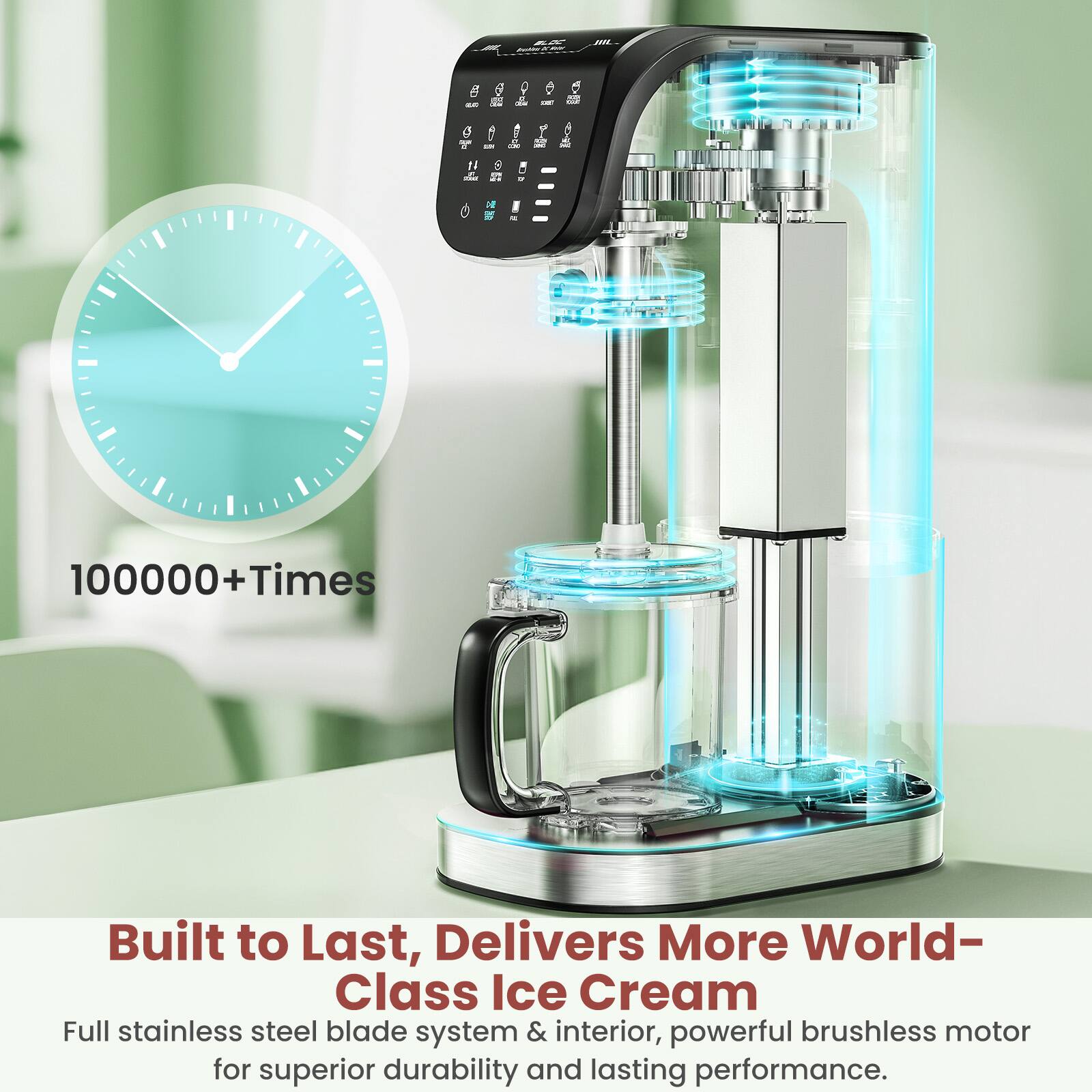 4R -- A 1 - i a T - + - - 2 I S 57 - 10 - 100000+Times

Built to Last, Delivers More World-Class Ice Cream

Full stainless steel blade system & interior, powerful brushless motor for superior durability and lasting performance.