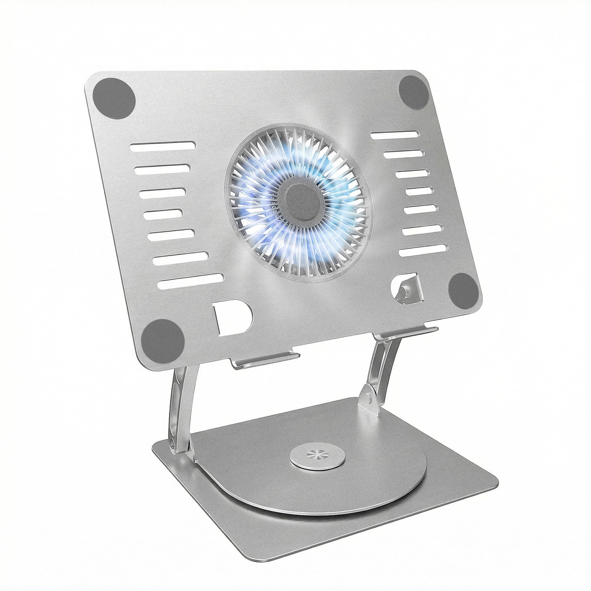 HongFei - Gaming Laptop Cooling Pad with 360° Rotation Base, Ergonomic Aluminum Stand, 3 Speed Fan, Adjustable Height - Silver