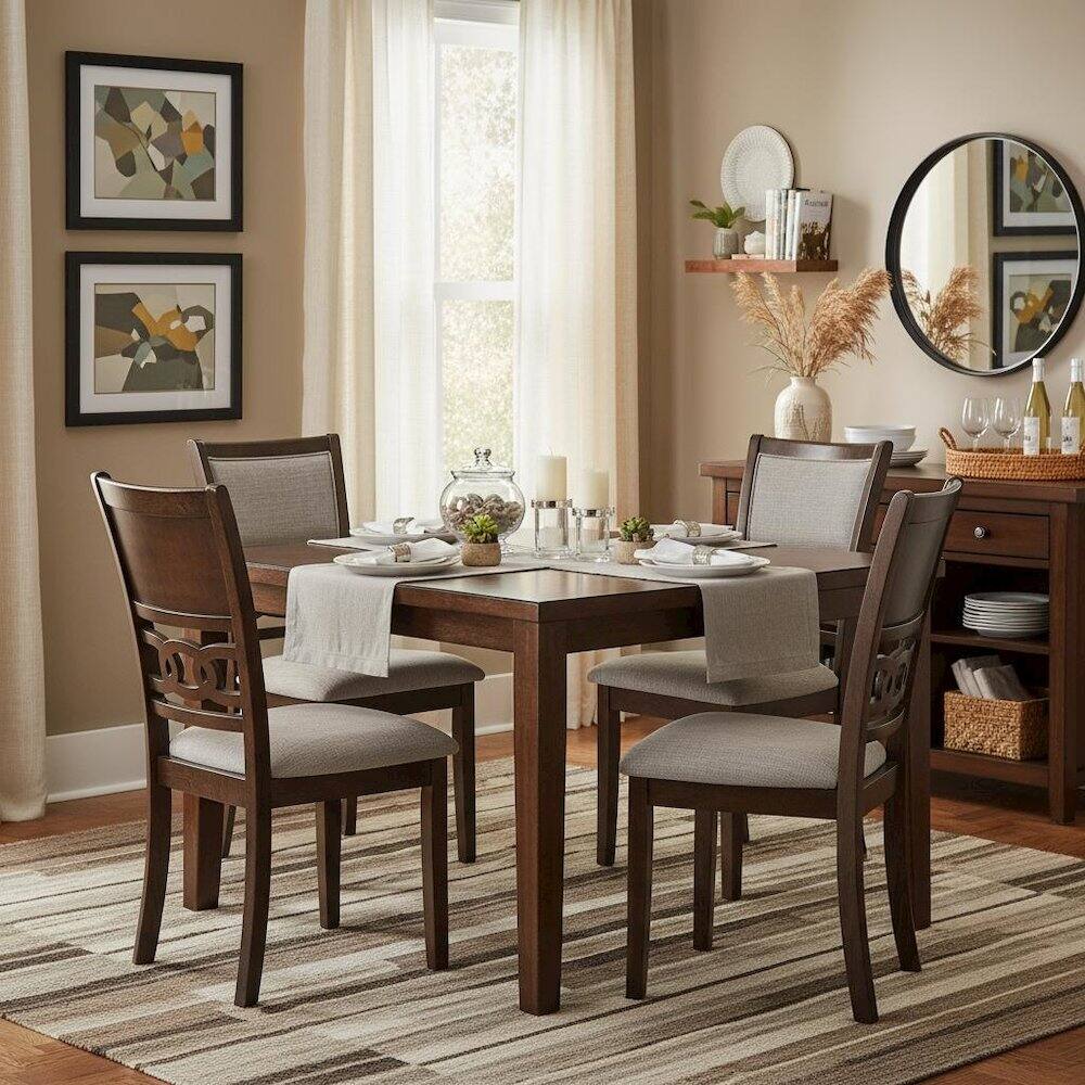 Alt View 4. FurniFact - Wood Dining Chair Set of 4 Cherry Brown Fabric - Brown.