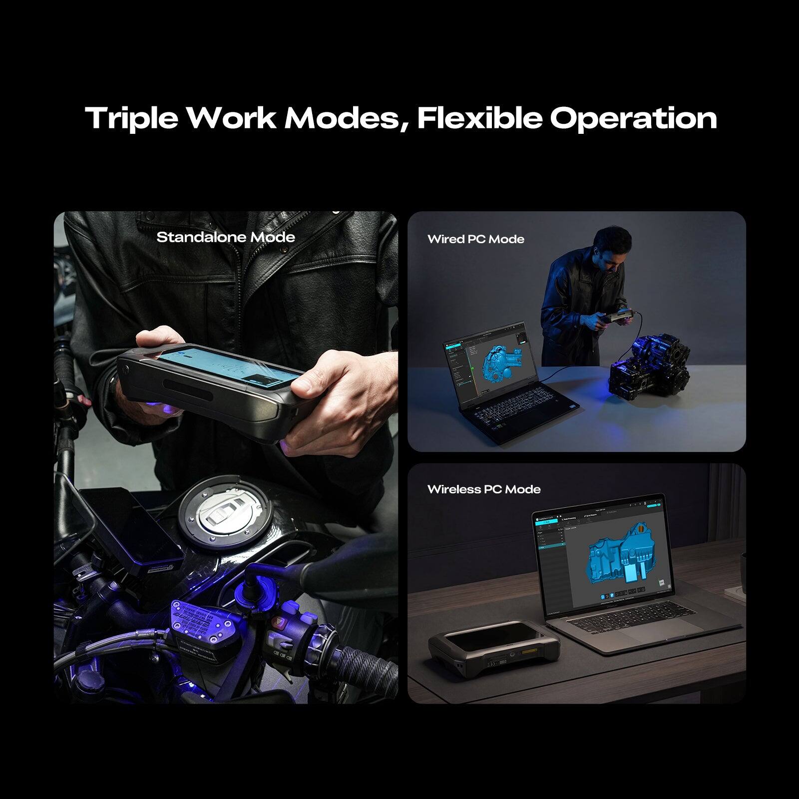 Triple Work Modes, Flexible Operation

- Standalone Mode
- Wired PC Mode
- Wireless PC Mode