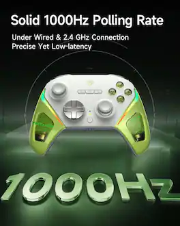 Anysun - D10 Wireless Game Controller – TMR Anti-Drift Joysticks, Dual-Mode Triggers, 1000Hz Polling, Mechanical Buttons, RGB - Green