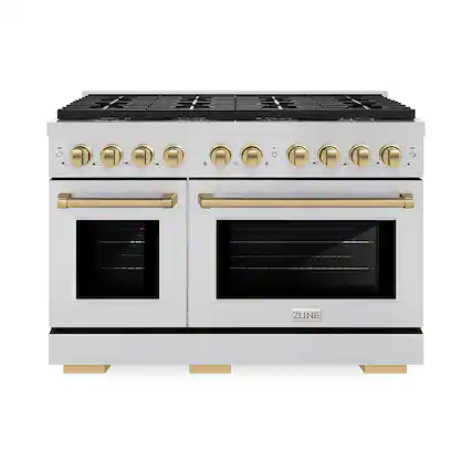 Front. ZLINE - 48 in. Wide 8 Burner Autograph Paramount Dual Fuel Freestanding Range with DuoPro Cooktop and Bronze Accents - Stainless Steel.