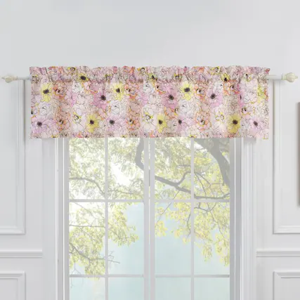 Front. Greenland Home Fashions - Greenland Home Fashion Misty Bloom Bow Tie Window Kitchen Curtain Valance - Pink 84x16" - Pink.