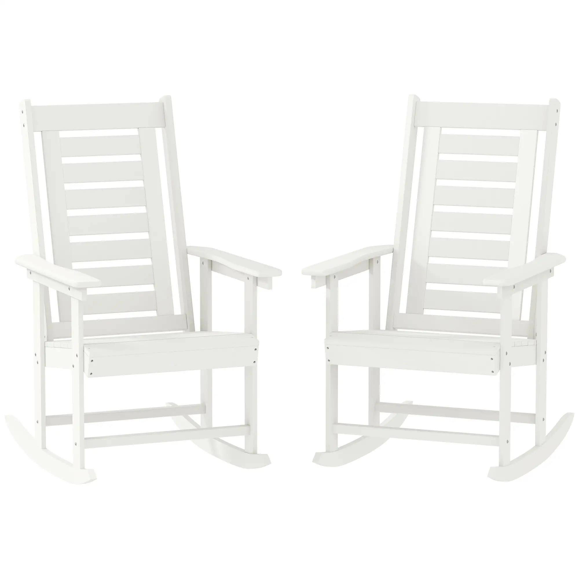 Angle. Resenkos - Resenkos 2-Piece HDPE Rocking Chairs, 28" Tall Back, Comfortable Wide Arms, Perfect for Porch & Yard, White - White.
