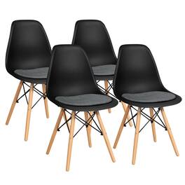 Gymax - 4PCS Dining Chair Mid Century Modern DSW Chair Furniture W/ Linen Cushion - Black