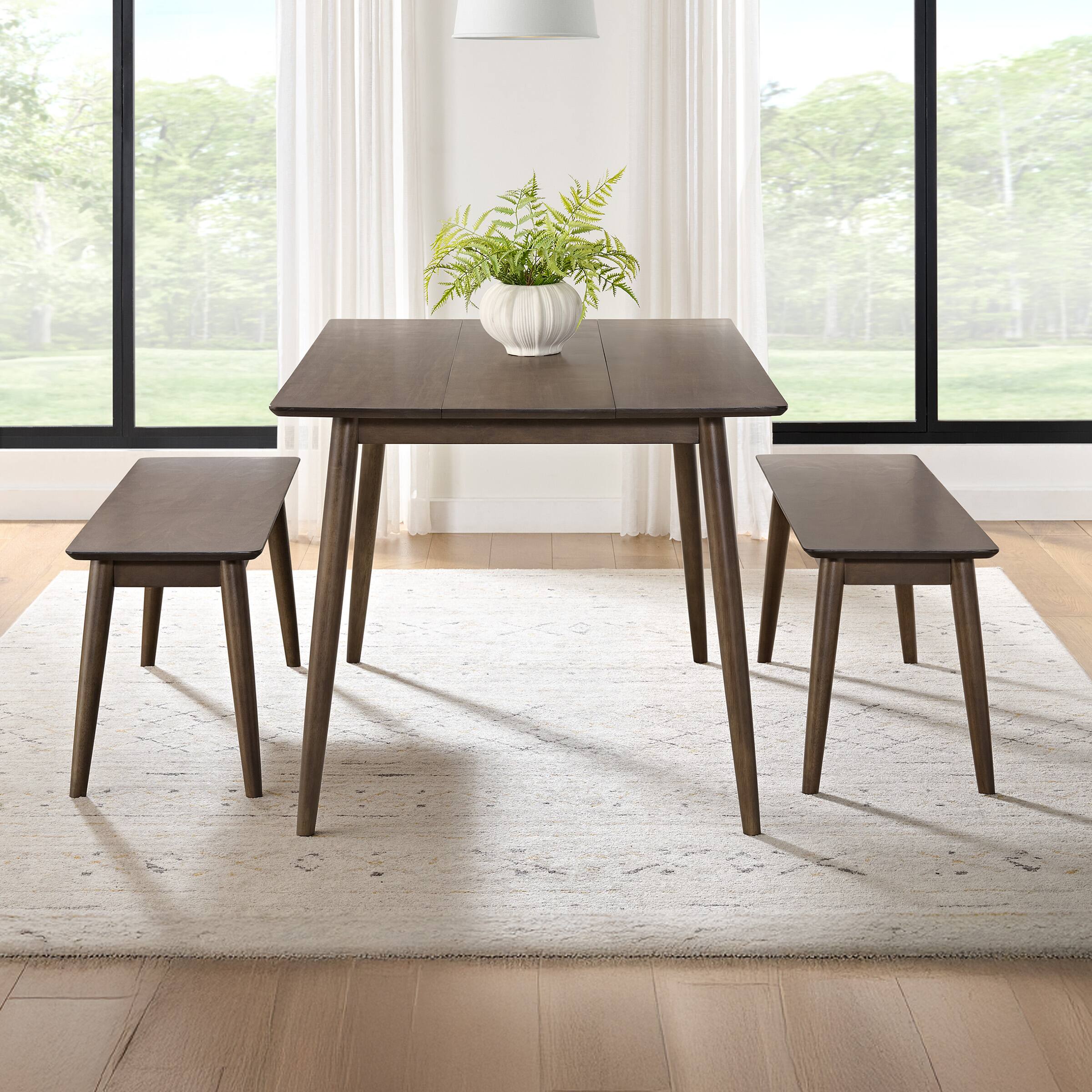 Alt View 2. Alaterre Furniture - 59 in. Pine Wood Mid Century Modern Dining Table with 46 in. Bench Seats - Warm Pecan.