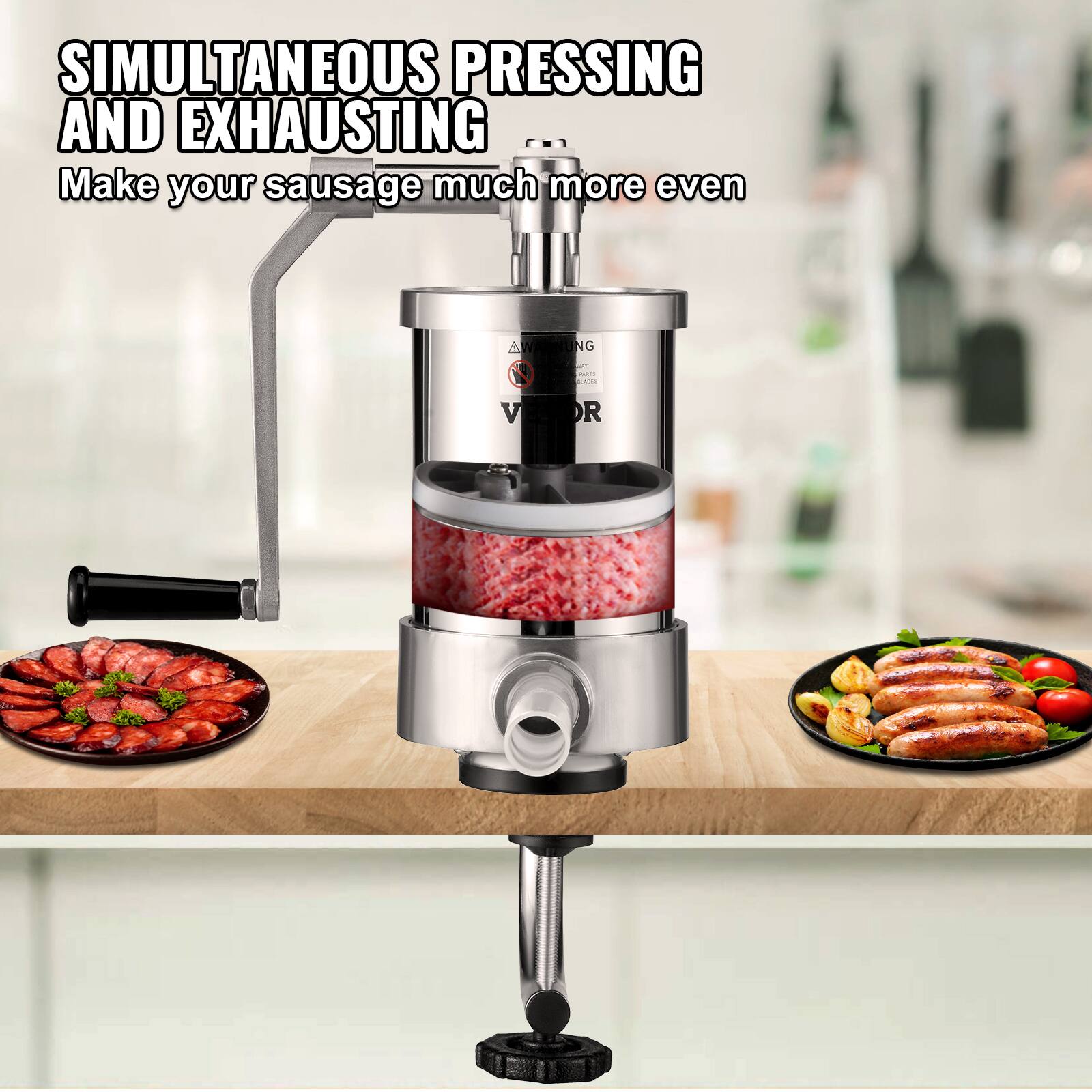 SIMULTANEOUS PRESSING AND EXHAUSTING  
Make your sausage much more even
