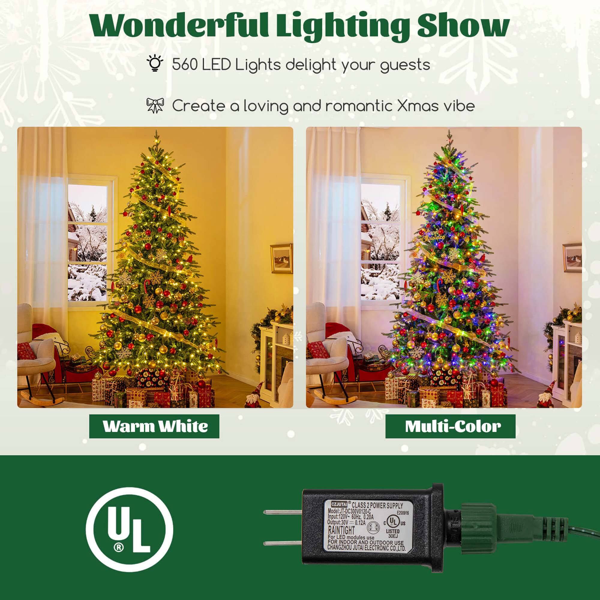 Wonderful Lighting Show
560 LED Lights delight your guests
Create a loving and romantic Xmas vibe
Warm White
Multi-Color
UL
CLASS 1 POWER SUPPLY
Madelat OCTOVC E  2 d MA OutputSov T 1 FL J RAINTIGHT LOTSR f LEO modules w  FOR INDOOR AND OU1DOOR WdE CHANGLOU MA ELECTRONIC CO.1TD