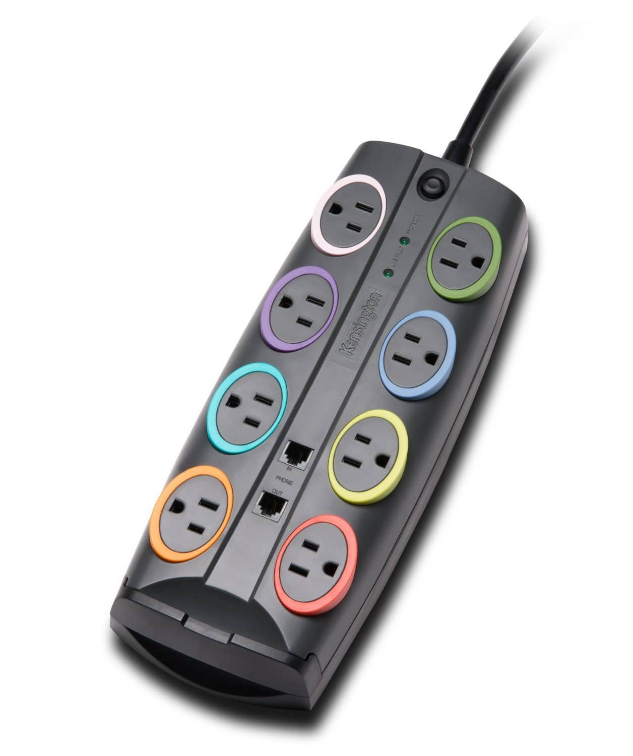 Kensington - SmartSockets® Standard Adapter K62690NA – 8‑Outlet Surge Protector with 8‑Foot Cord, 2490 Joules - Gray