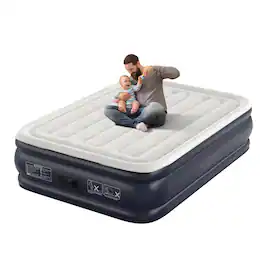GlowWise - 18'' Air Mattress with Built-in Pump, 3-Min Inflate/Deflate, Upgraded Vertical Beams & Flocked Top for Camping/Home - Blue