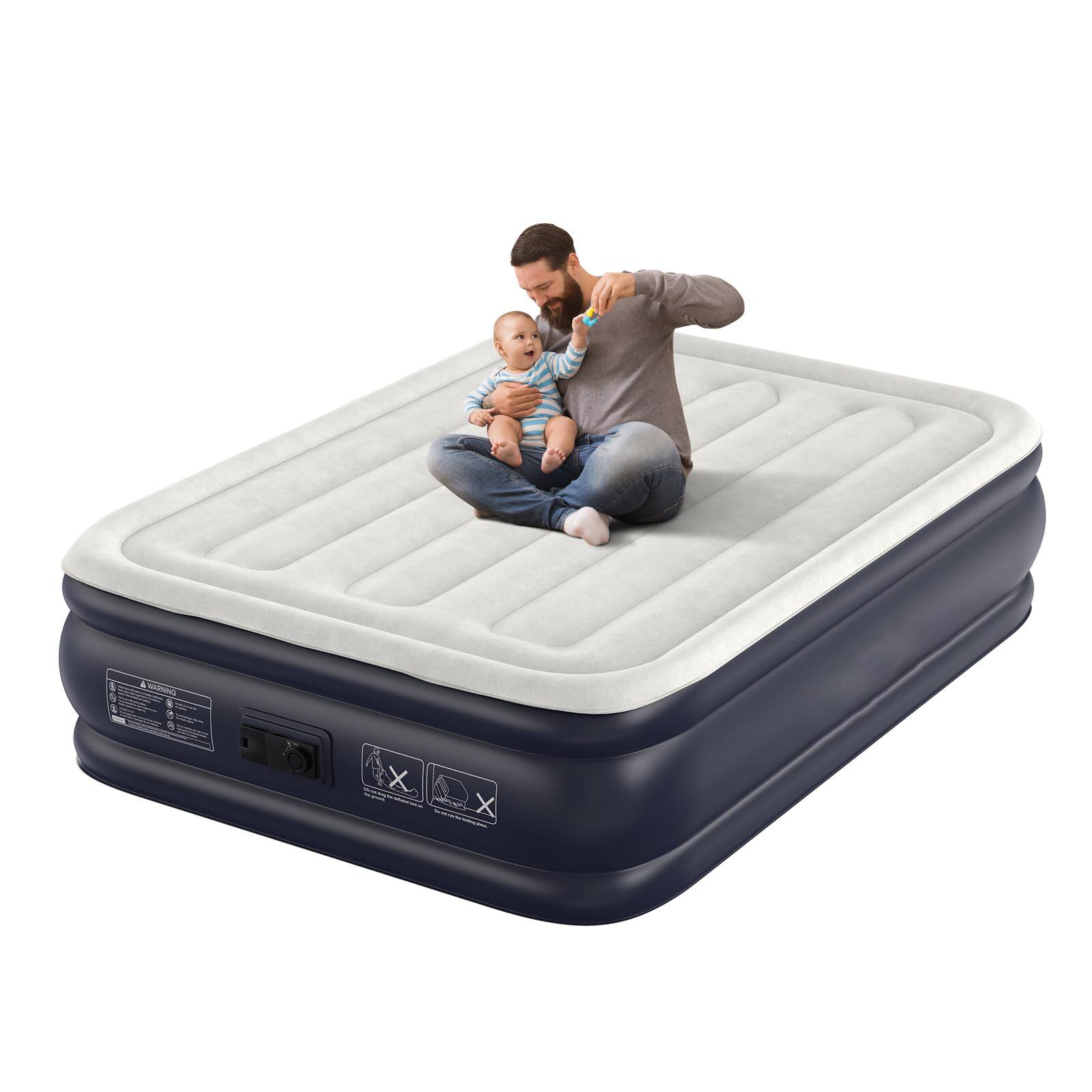 Front. GlowWise - 18'' Air Mattress with Built-in Pump, 3-Min Inflate/Deflate, Upgraded Vertical Beams & Flocked Top for Camping/Home - Blue.