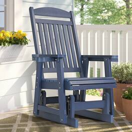 Fortune Candy - HIPS Outdoor Patio Glider with Cup Holders, Heavy Duty 700 LBS Capacity for Porch Yard Garden - Navy Blue