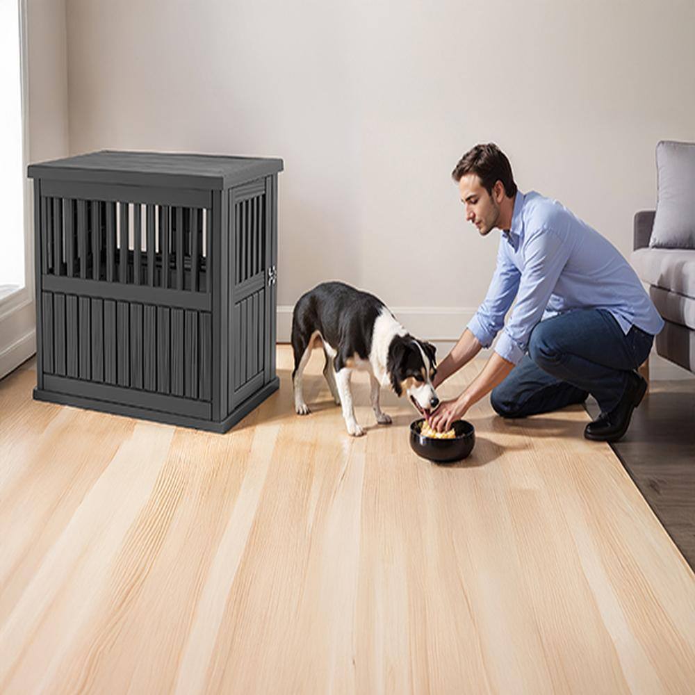 Left. Yardgrace - 129 Indoor Dog Crate – Foldable Medium Kennel, Secure Locks, Removable Tray, Easy-Clean, Travel-Friendly, Crate Training - Black.