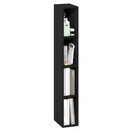 Furinno - FULDA Book Shelf, 4-Tier Narrow Bookshelf, Standing Bookcase with 6-In Width Storage Shelf, 9.3 x 5.9 x 41.6 - Blackwood